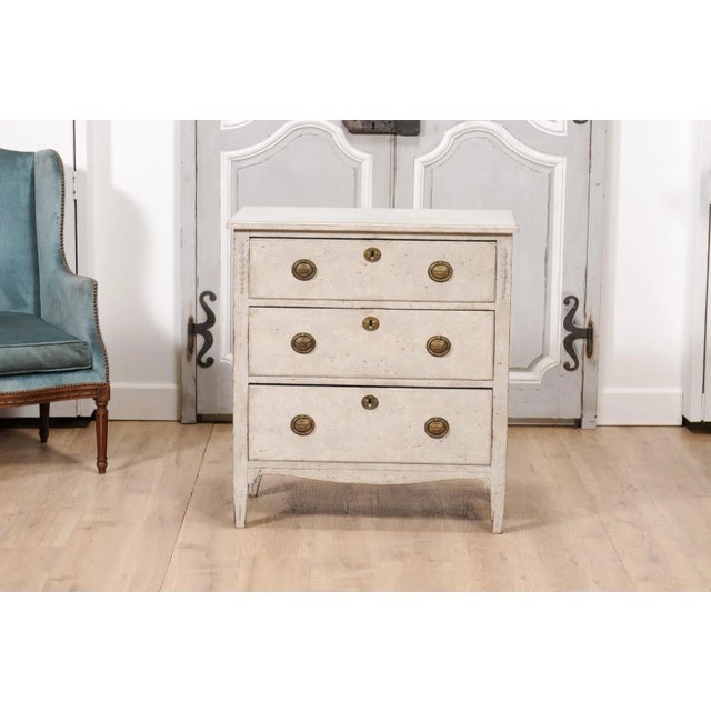 Gustavian (Swedish) Gustavian Style Swedish Light Grey Painted Three-Drawer Chest with Carved Posts For Sale - Image 3 of 12
