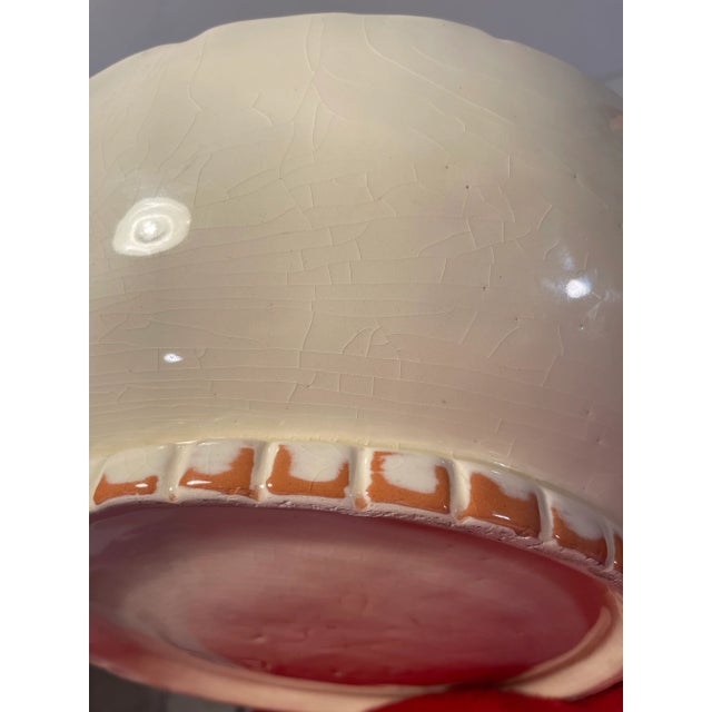 Large Vintage Glazed Ceramic Bowl in Cream and Salmon For Sale - Image 11 of 12