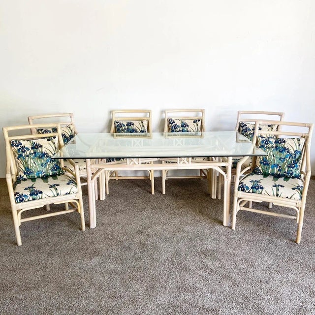 Wood Boho Chic Bamboo Rattan Rectangular Dining Table, Base Only For Sale - Image 7 of 8