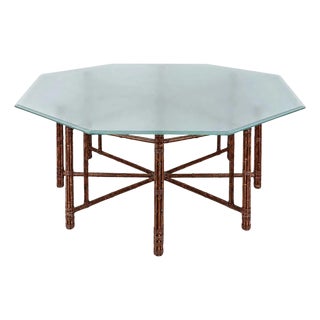 Vintage McGuire Octagonal Bamboo Dining Table With Frosted Glass Top For Sale