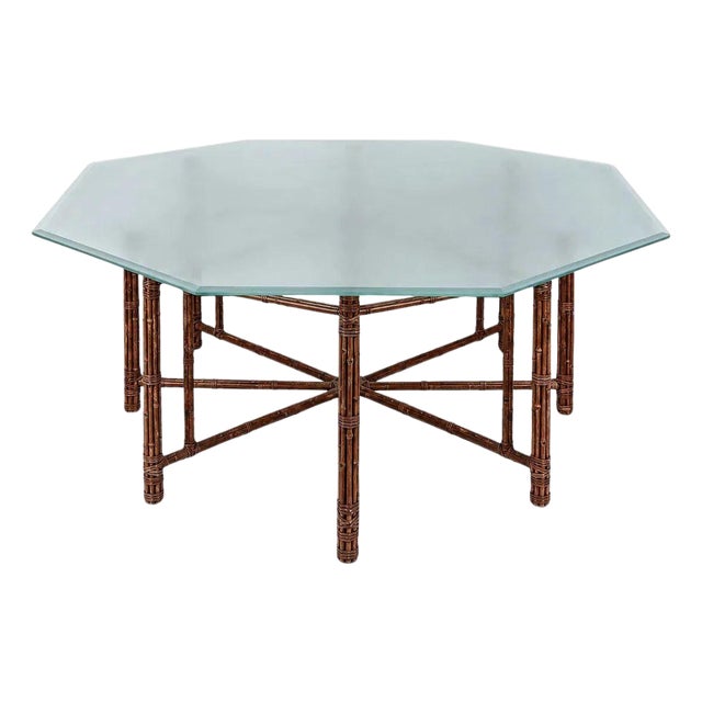 Vintage McGuire Octagonal Bamboo Dining Table With Frosted Glass Top For Sale