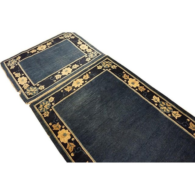 Textile 1920s Navy Blue Solid Minimalist Deco Antique Chinese Peking Runner Rug For Sale - Image 7 of 11