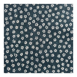 Robert Kime Tory Burch Japanese Inspired Ink Blue Linen Fabric- 1 1/2 Yards For Sale