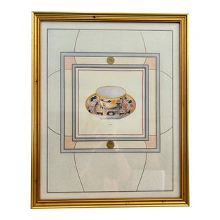 1800s Minton China Tea Cup, Framed, Hand Painted French Mat, 16x19 For Sale