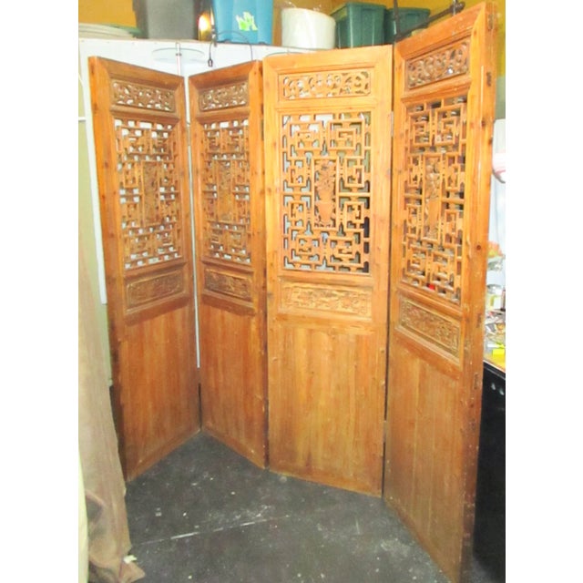Late 18th Century Chinese Elmwood 4 Panel Design Folding Floor Screen For Sale - Image 13 of 13