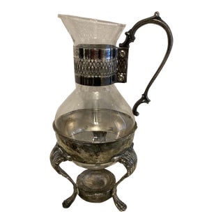 Vintage Glass Coffee Pot in Silver-Plate Holder For Sale