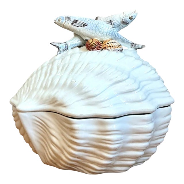 Vintage Italian Glazed Ceramic Fish Tureen For Sale