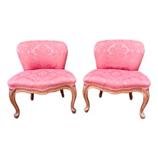 Mid 20th C. Carved French Slipper Chairs in the Style of Michael Taylor For Sale