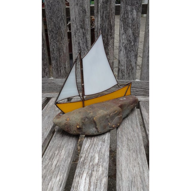Late 20th Century Stained-Glass Sailboat on Rock For Sale - Image 9 of 11