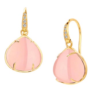 Syna Pink Chalcedony Yellow Gold Earrings with Diamonds, a Pair For Sale