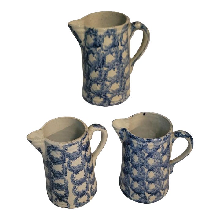 19th Century Collection of Three 19Thc Sponge Ware Pitchers | Chairish
