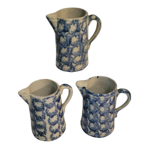 19th Century Collection of Three 19Thc Sponge Ware Pitchers