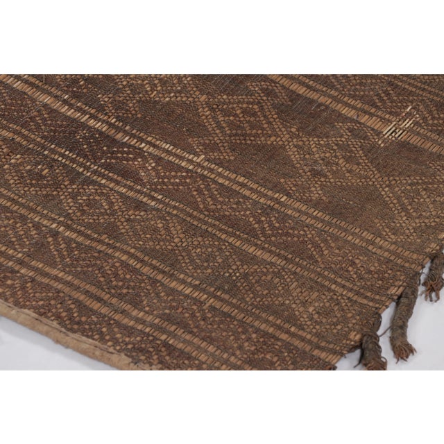 Traditional Vintage Tuareg Square Mat in Brown and Gold with Geometric Patterns- Rug & Kilim For Sale - Image 3 of 9