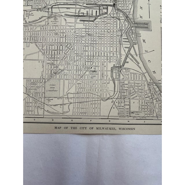 Early 1920s map of Milwaukee Wisconsin measuring about 10.5”x12.75”. There is discoloration to paper consistent with age....