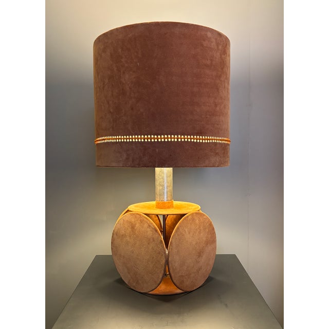 Mid-Century Terracotta Suede Table Lamp. 1970s For Sale - Image 11 of 13