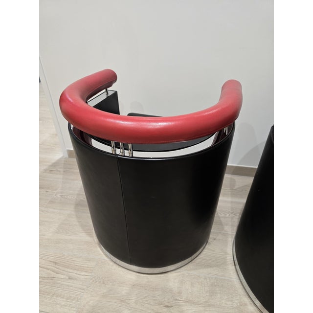 Armchairs in Black and Red Leather Chrome, 1980s, Set of 2 For Sale - Image 6 of 17