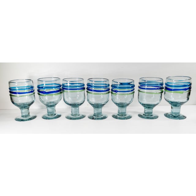 Mid 20th Century Mid-Century Modern Set of 7 Hand Blown Glass Goblet Cups Glasses For Sale - Image 5 of 12