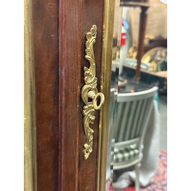 Directoire Louis XVI Style Bronze and Brass Trimmed Beveled Mirror Armoire For Sale - Image 10 of 13