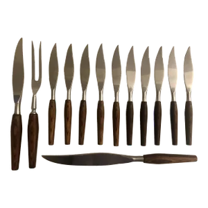 1970s Rosewood Mode Danish Sheffield England Knife Set- 13 Pieces