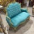 French French Style Turquoise Tufted Sofa With Gold Details For Sale - Image 3 of 3
