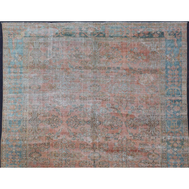 Antique Persian Muted Colored Sultanabad Mahal Rug with All Over Floral Design. Antique Mahal Sultanabad. Keivan Woven...