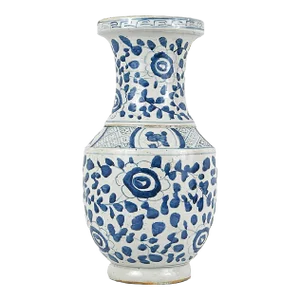 Contemporary Chinoiserie Porcelain Blue & Bone White Flower Print Vase