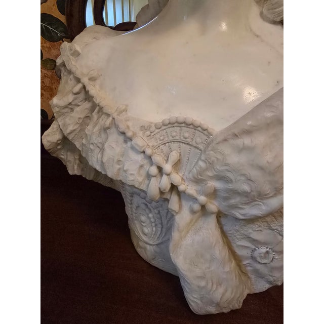 19th Century Italian Carrara Marble 29" Tall Marie Antionette Bust For Sale - Image 4 of 9