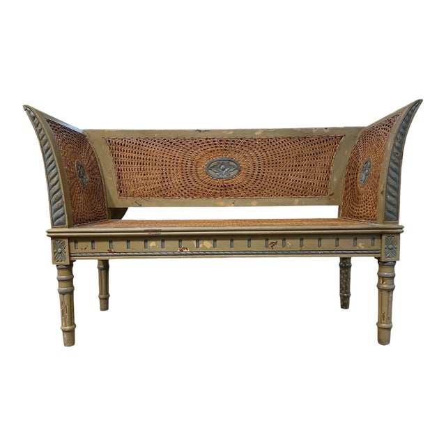 Late 20th Century Furniture Classics Limited "Bayonne" Louis XVI Style Painted and Caned Settee Bench For Sale
