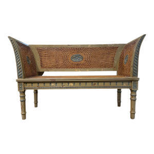 Late 20th Century Furniture Classics Limited "Bayonne" Louis XVI Style Painted and Caned Settee Bench