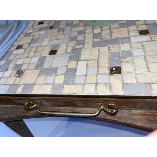 Mid 20th Century Wood and Tiles Coffee Table Rectangular With Side Handles For Sale - Image 10 of 12