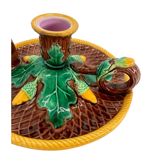Brown A George Jones Majolica Candlestick Stand With Acorns and Oak Leaves, Ca. 1870 For Sale - Image 8 of 11