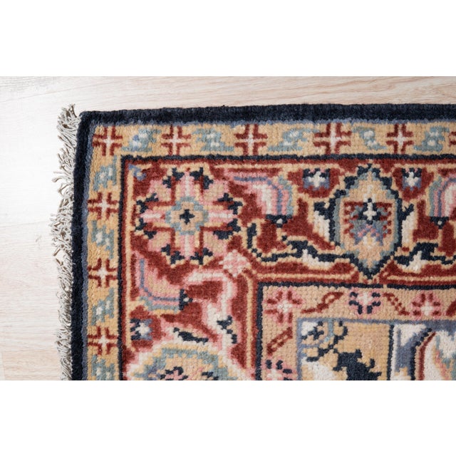 2'6"x8 Inviting Oriental Navy Medallion Traditional Hand Knotted Wool Carpet Rug For Sale In New York - Image 6 of 6