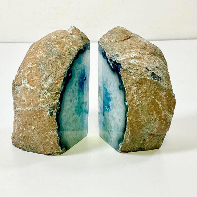 1960s Vintage Boho Chic Hollywood Regency Turquoise Agate Geode Bookends - A Pair For Sale - Image 9 of 16