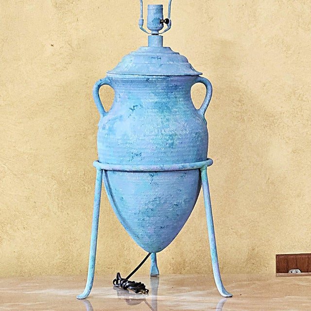 Late 20th Century Coastal Custom-Painted Coastal Ceramic Amphora Table Lamp With Mermaid & Seahorse Shade For Sale - Image 13 of 18