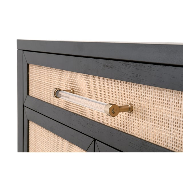 White Holland Rattan Media Chest, Brushed Black Acacia For Sale - Image 8 of 10