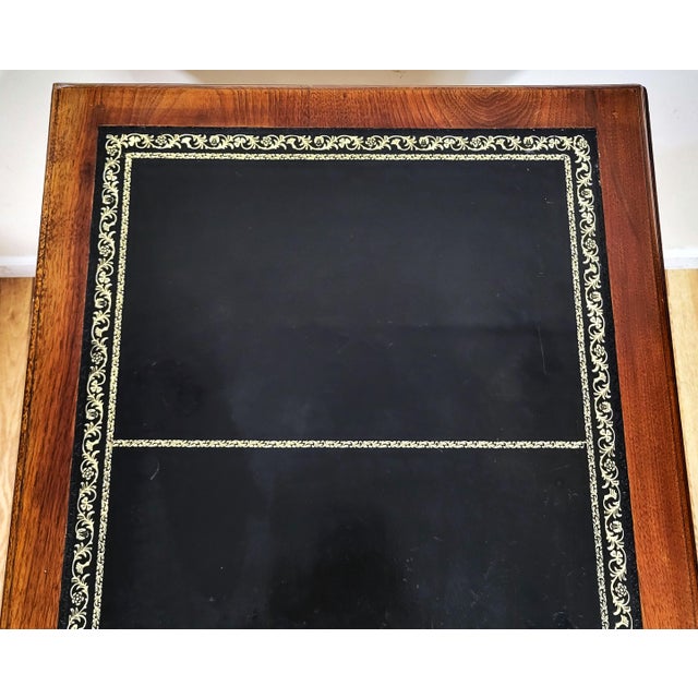 19th C English Victorian Carved & Gilt Tooled Leather Top Library Table Desk For Sale - Image 9 of 17