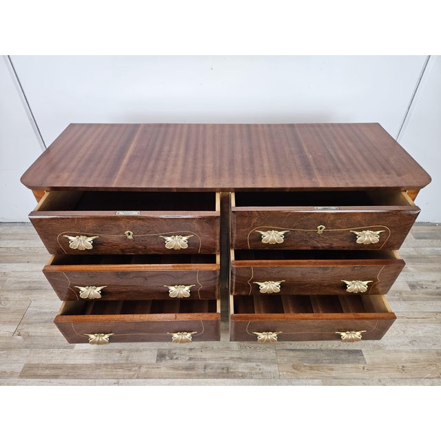 Art Deco Chest of Drawers in Walnut Burl and Brass, 1950 For Sale - Image 12 of 18