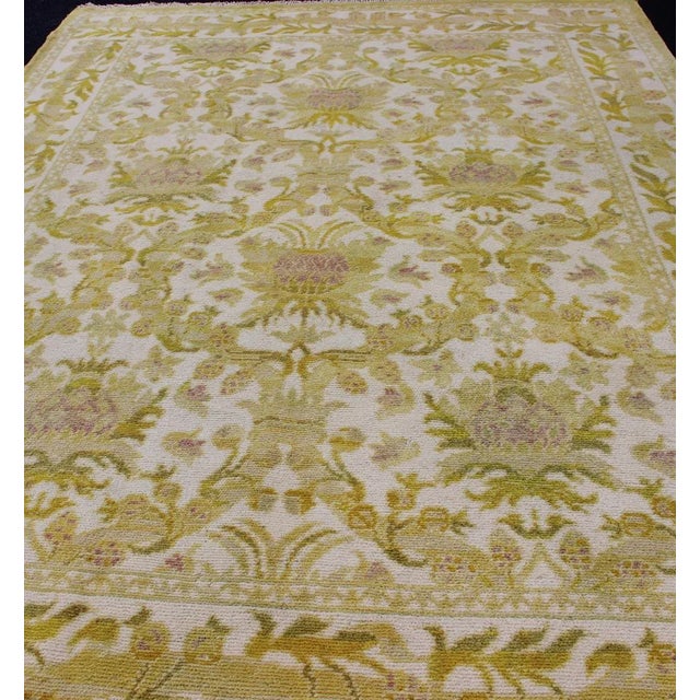 Spanish Spanish Rug With Floral Design in Golden-Green, Acid Green and White For Sale - Image 3 of 9