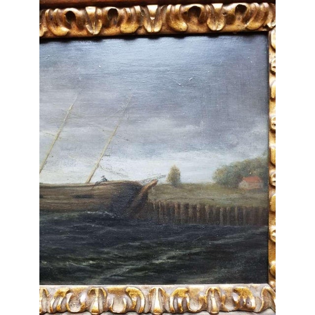 Flemish School Coastal Marine Scene, Fishermen Hauling a Boat Ashore, Early 18th Century, Oil on Oak Panel For Sale - Image 6 of 12