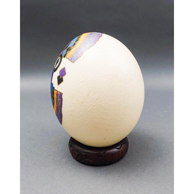 Vintage Misha Zambia Hand Painted Barotse Water Spirit Mask Ostrich Egg & Stand For Sale - Image 4 of 9