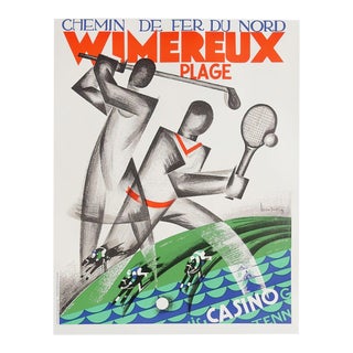 1929 Wimereux-Plage Art Deco Poster 1989 Lithograph Reissue For Sale