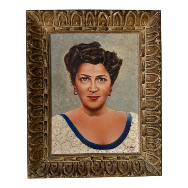 1956 Vintage Joe Beck Woman Portrait – Oil on Canvas Board Painting For Sale