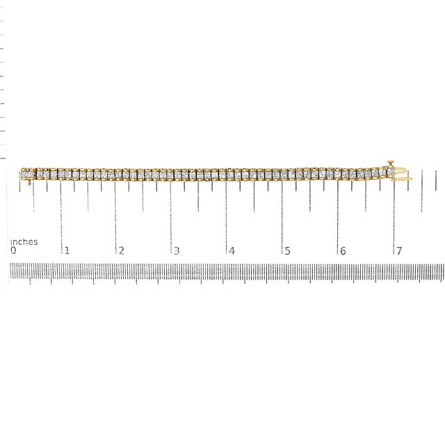 14K Yellow Gold 3.0 Cttw Princess Cut Quad Invisible Set Tennis Bracelet (H-I Color, SI1-SI2 Clarity) - 7” For Sale In New York - Image 6 of 6