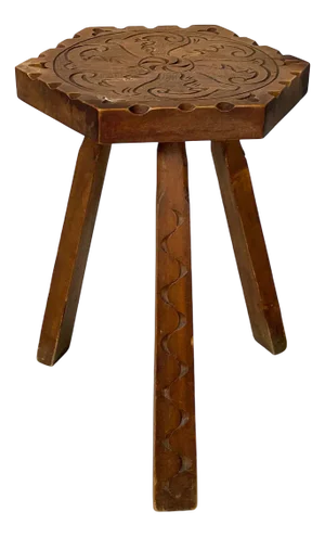 Italian Stool with Carved Decorations in Wood, 1970s