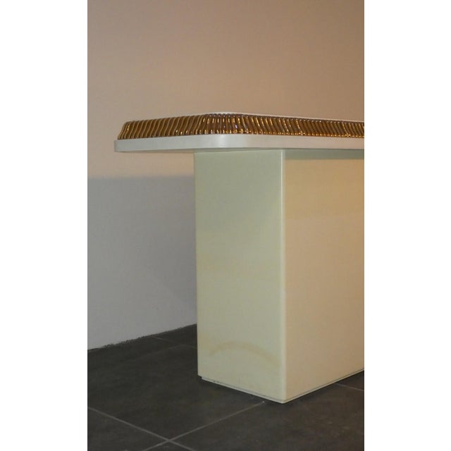 Regency Console Table with Ivory and Gold Lacquer Finish in the style of Alain Delon for Maison Jansen, France, 1970s For Sale - Image 6 of 12