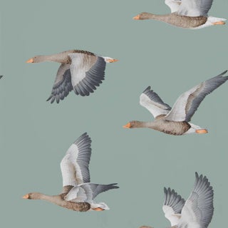 Sanderson Elysian Geese Wallpaper in Blue Clay For Sale
