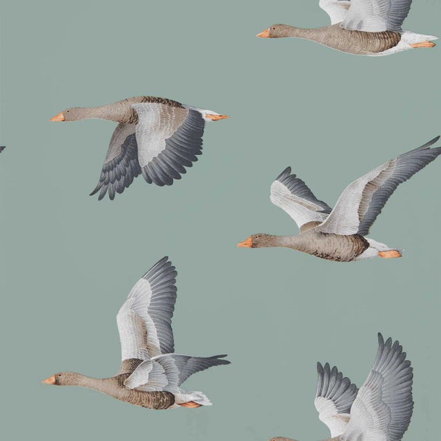Sanderson Elysian Geese Wallpaper in Blue Clay For Sale