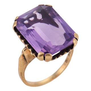 Vintage 10.80 Carat Amethyst 10k Yellow Gold Ring, Size 7.25 For Sale