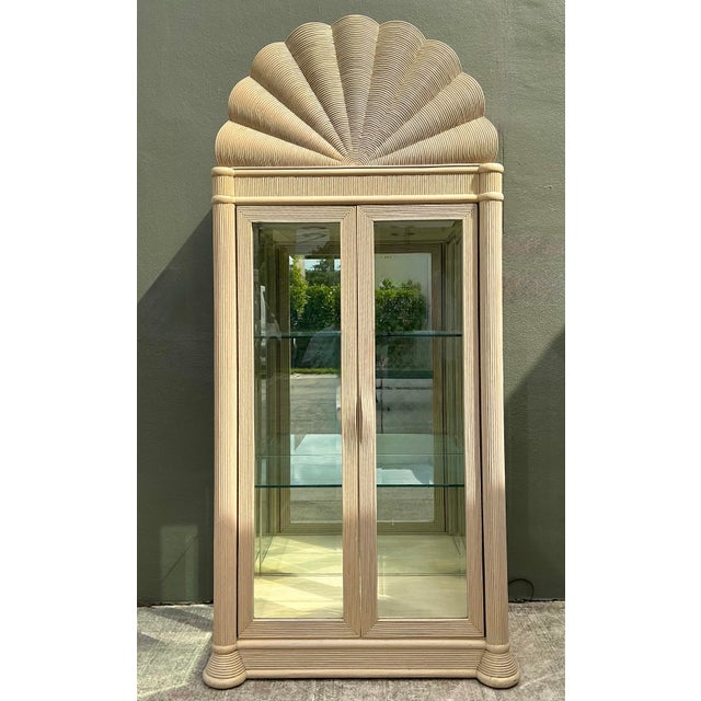 Late 20th Century Vintage Scalloped Top Pencil Reed Cabinet For Sale - Image 5 of 12