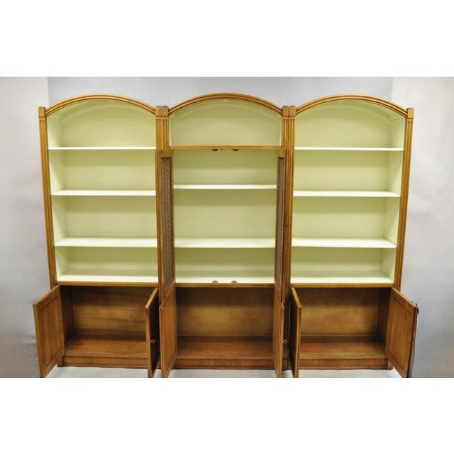 Mid 20th Century Henredon French Country Provincial Walnut Fruitwood 3 Pc Wall Unit Bookcase For Sale - Image 11 of 18